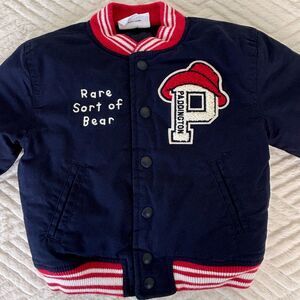 Baby Gap Paddington Bear 18-24M Varsity Bomber Jacket Navy Red Rare Patch Coat
